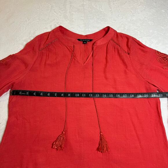 Zac & Rachel Split Neck Blouse Size XL Resort Vacation Summer Festival Cut Out - Picture 7 of 8